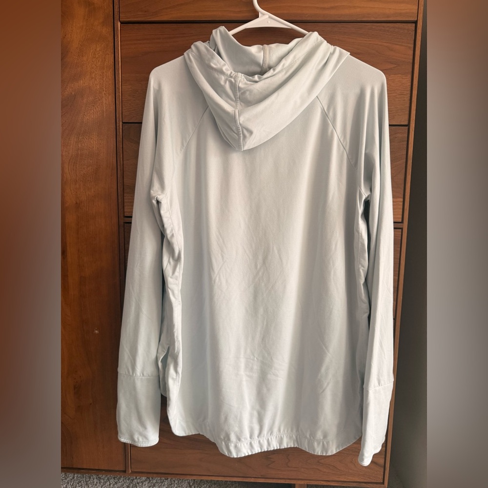 Athleta Hoodie Women’s‎ Large Light Blue Funnel Neck Hooded Thumbhole Pullover - Picture 2 of 7